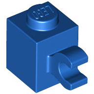 Lego kostka (kostička) 1x1 se svorkou (úchytem) vodorovně, modrá (6369686)
